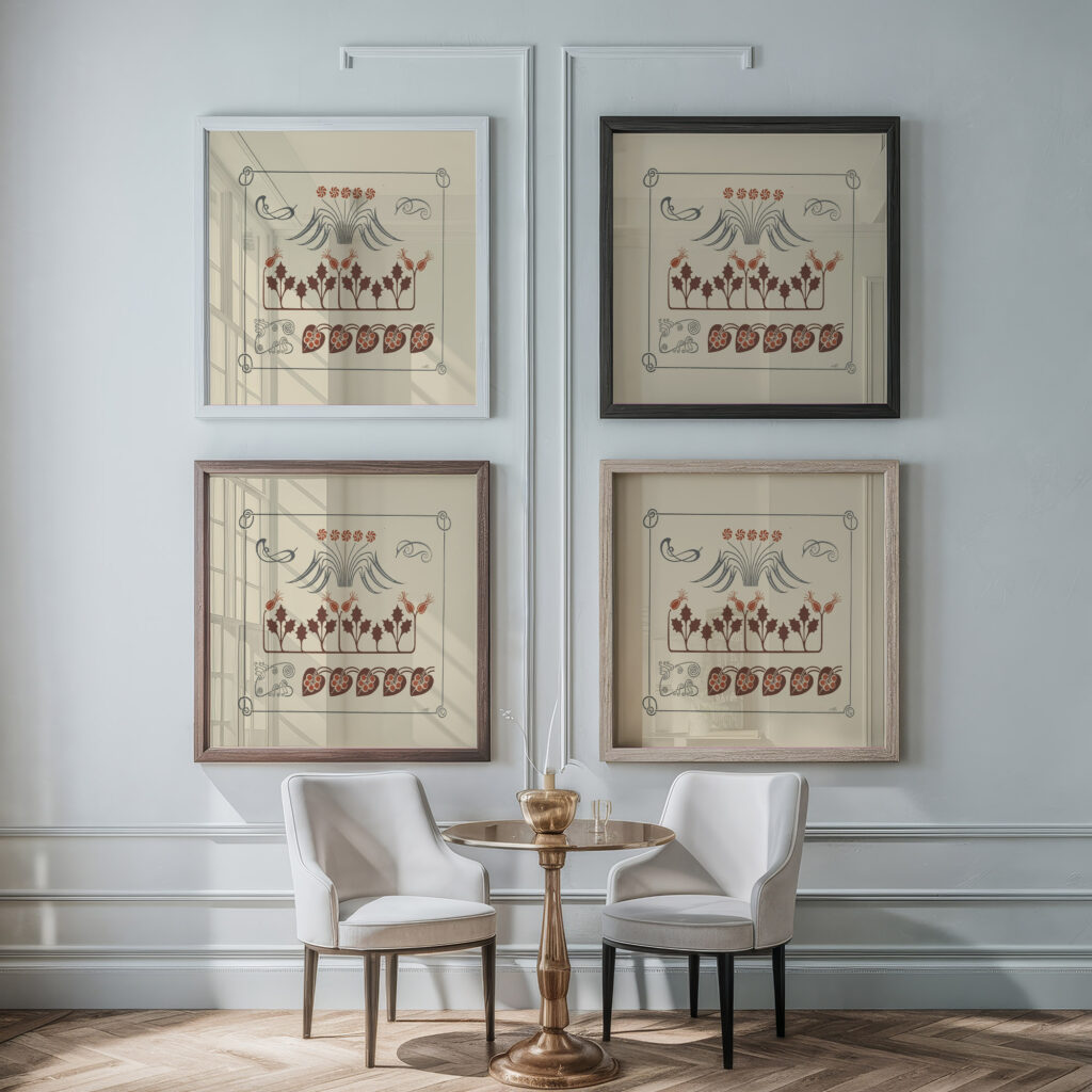 Abstract design based on flowers and leaves 1900 Maurice Pillard Verneuil framed posters mockup