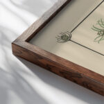 Abstract design based on flowers and pinecones 1900 Maurice Pillard Verneuil close up dark wood mockup