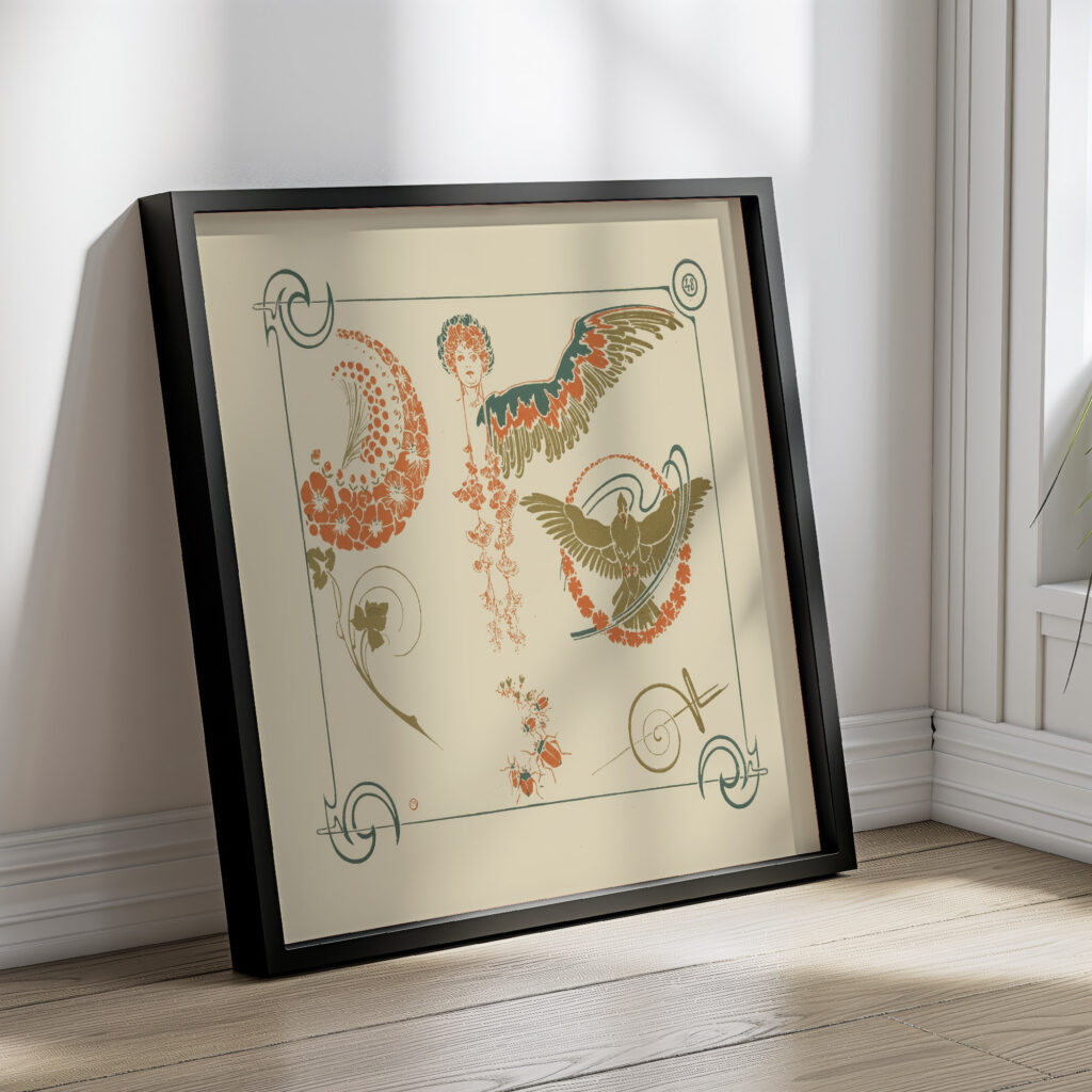 Abstract design based on flowers angels birds beetles. 1900 Alphonse Mucha 4 mockup