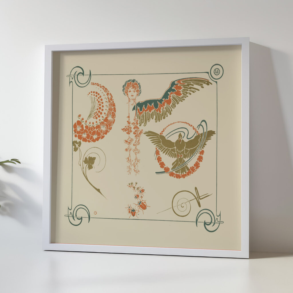 Abstract design based on flowers angels birds beetles. 1900 Alphonse Mucha 5 mockup