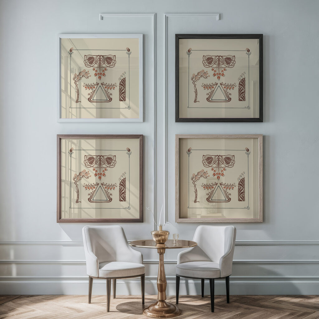 Abstract design based on flowers. 1900 Maurice Pillard Verneuil framed posters mockup