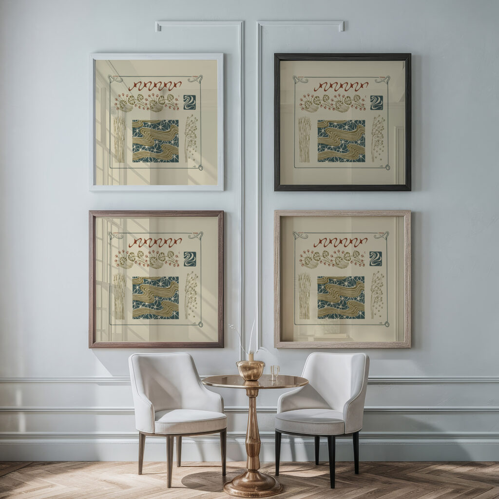 Abstract design based on grasses and leaves 1900 Maurice Pillard Verneuil framed posters mockup