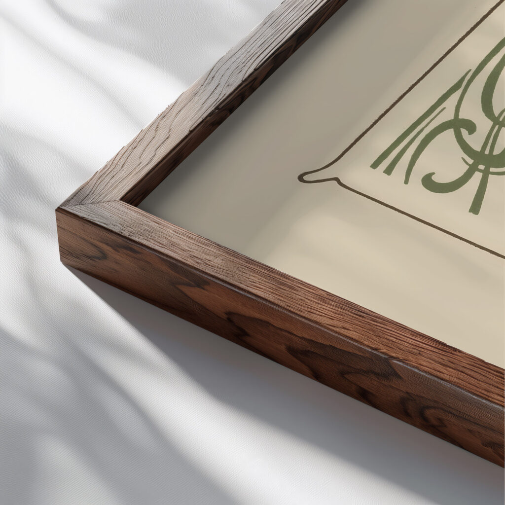 Abstract design based on intertwined curvilinear shapes. 1900 Maurice Pillard Verneuil close up dark wood mockup