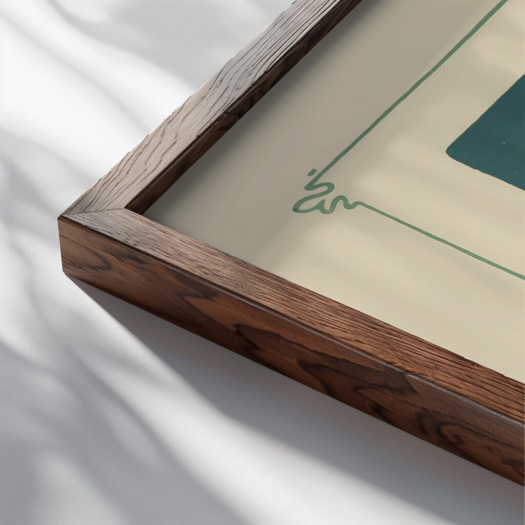 Abstract design based on leaf and feather shapes 1900 George Auriol close up dark wood mockup