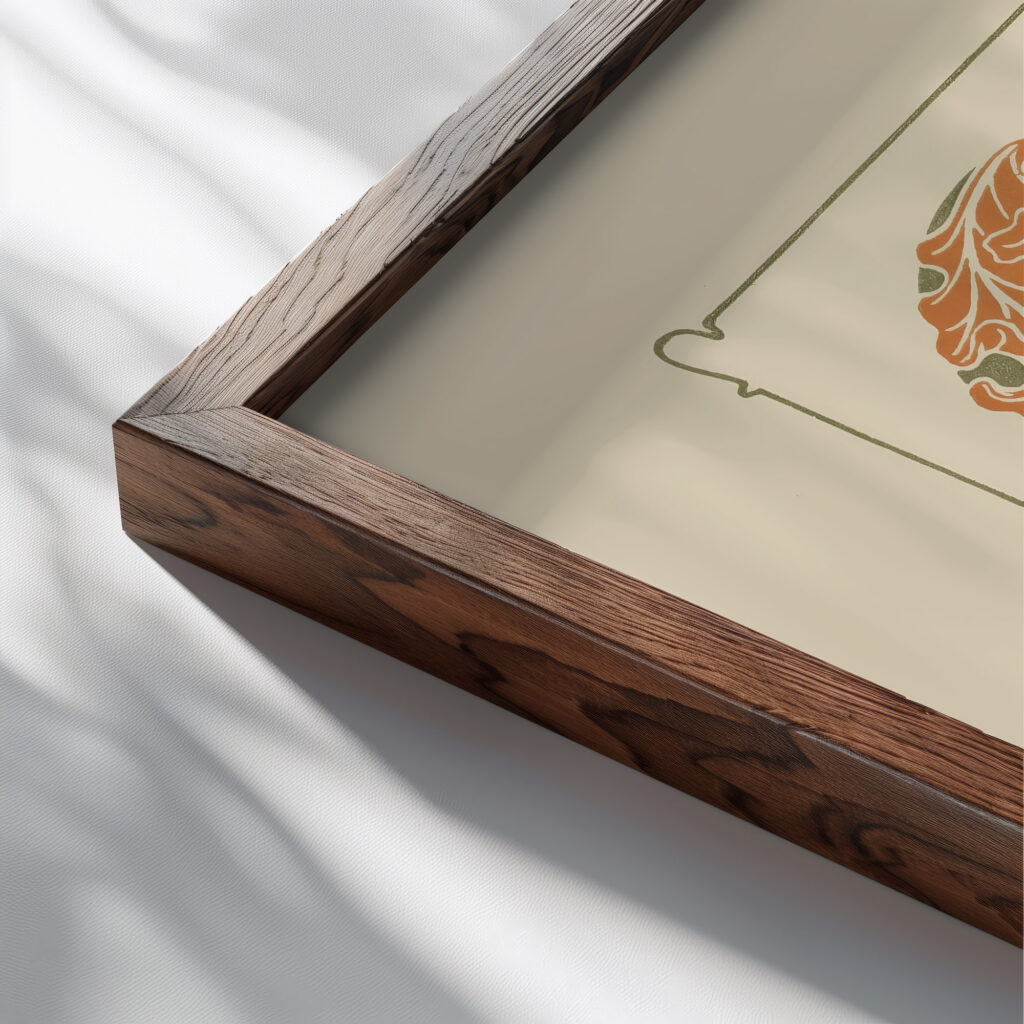 Abstract design based on leaf shapes. 1900 Maurice Pillard Verneuil close up dark wood mockup