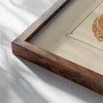 Abstract design based on leaf shapes. 1900 Maurice Pillard Verneuil close up dark wood mockup