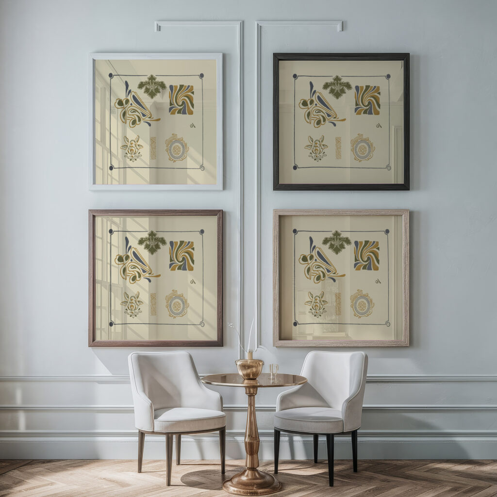 Abstract design based on leaves and arabesques 1900 George Auriol framed posters mockup