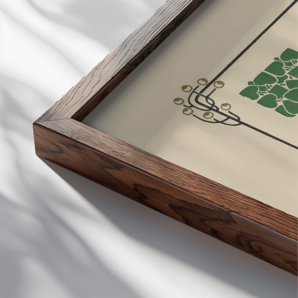 Abstract design based on leaves and arabesques 1900 Maurice Pillard Verneuil close up dark wood mockup