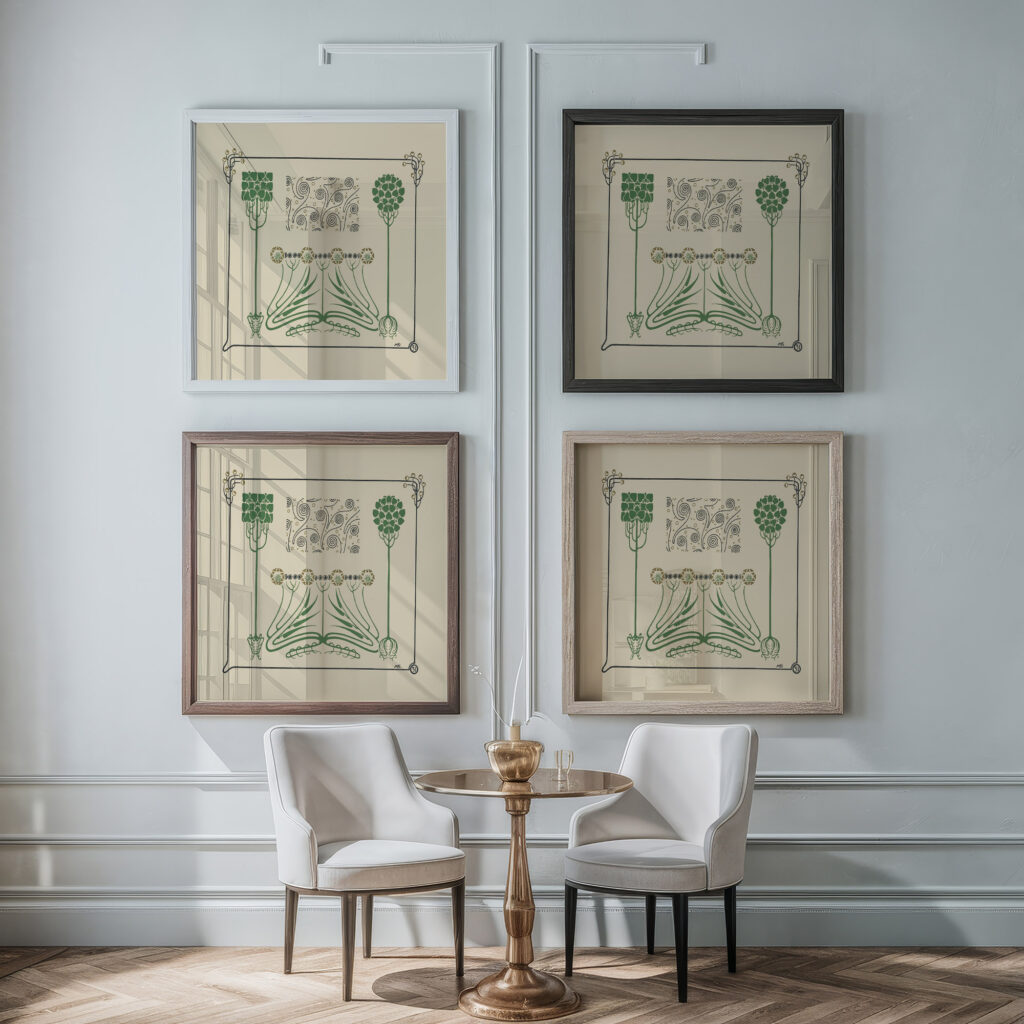 Abstract design based on leaves and arabesques 1900 Maurice Pillard Verneuil framed posters mockup