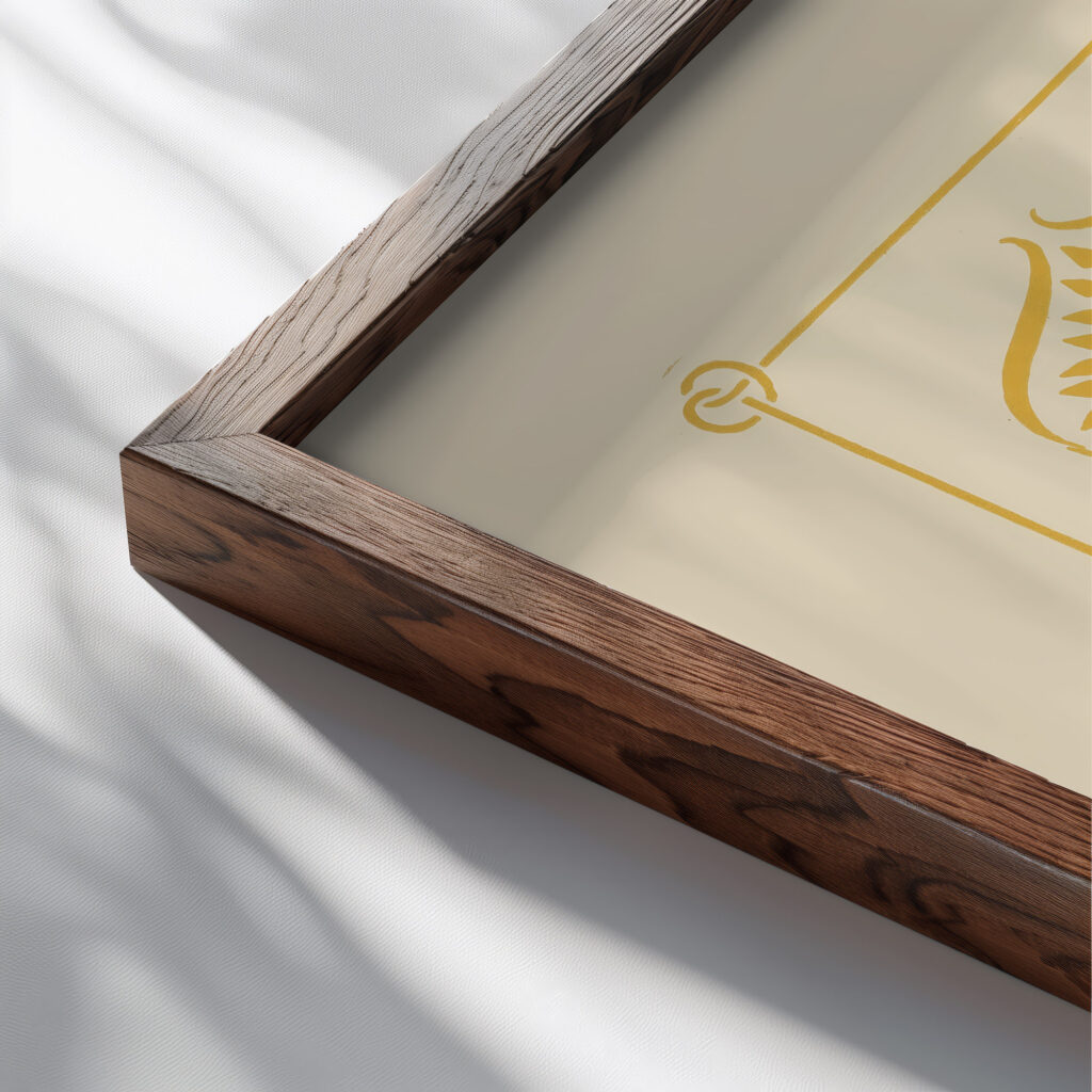 Abstract design based on leaves and curvilinear shapes. 1900 Maurice Pillard Verneuil close up dark wood mockup