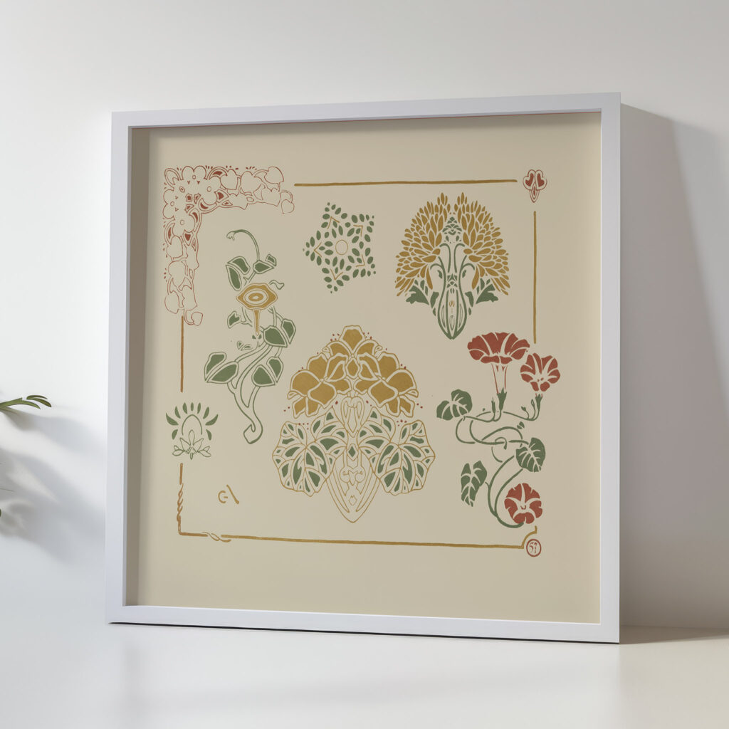 Abstract design based on leaves and trumpet shaped flowers 1900 George Auriol 5 mockup