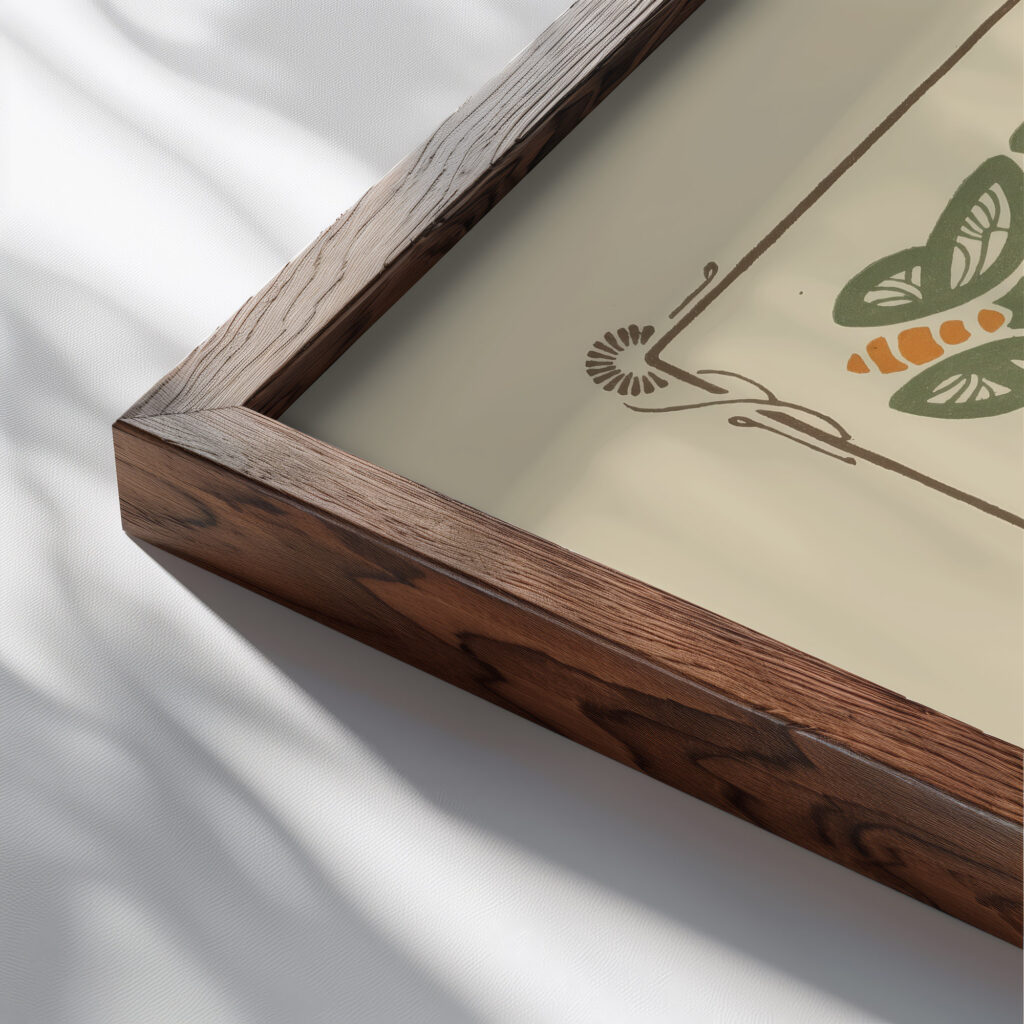 Abstract design based on leaves. 1900 George Auriol close up dark wood mockup