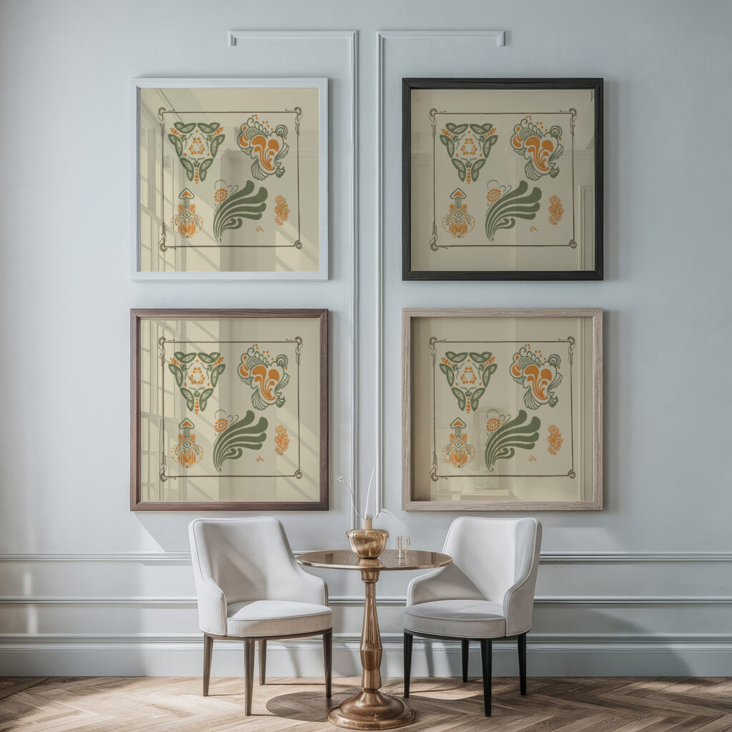 Abstract design based on leaves. 1900 George Auriol framed posters mockup