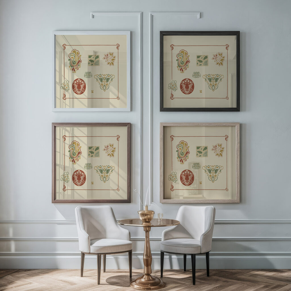 Abstract design based on organic shapes 1900 George Auriol framed posters mockup