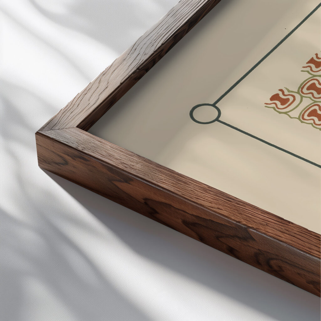 Abstract design based on organic shapes and arabesques. 1900 Maurice Pillard Verneuil close up dark wood mockup