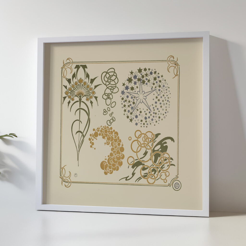 Abstract design based on stars circles leaves. 1900 Alphonse Mucha 5 mockup
