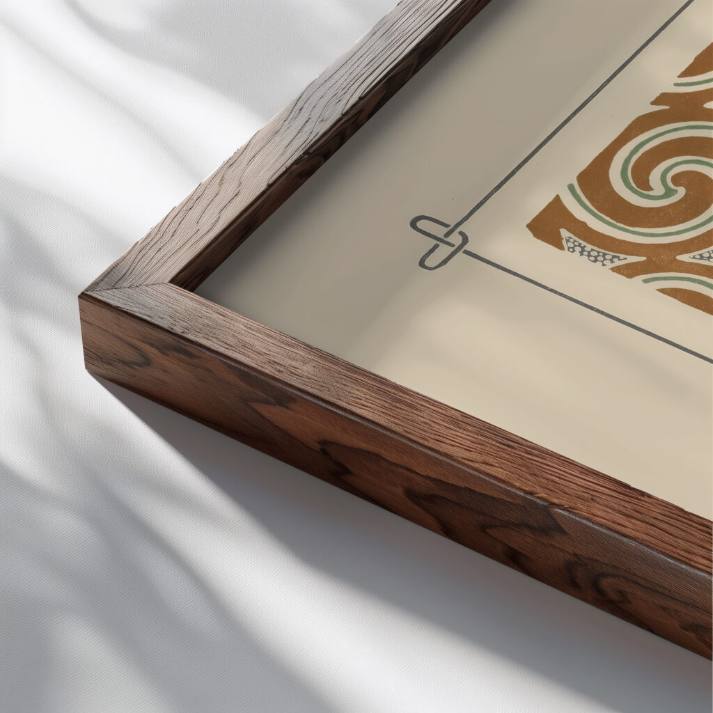 Abstract design based on swirls. 1900 Maurice Pillard Verneuil close up dark wood mockup