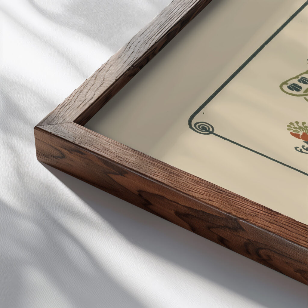 Abstract design based on tiny flowers. 1900 Maurice Pillard Verneuil close up dark wood mockup