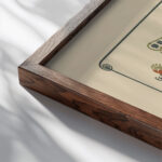 Abstract design based on tiny flowers. 1900 Maurice Pillard Verneuil close up dark wood mockup