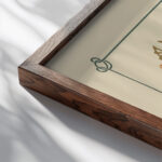 Abstract design based on tiny leaves and berries. 1900 Maurice Pillard Verneuil close up dark wood mockup