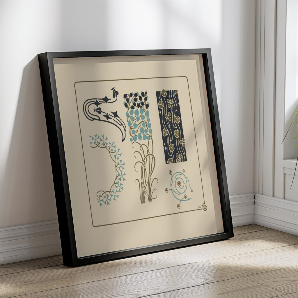 Abstract design based on tiny leaves on stems. 1900 Maurice Pillard Verneuil 4 mockup