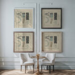 Abstract design based on tiny leaves on stems. 1900 Maurice Pillard Verneuil framed posters mockup