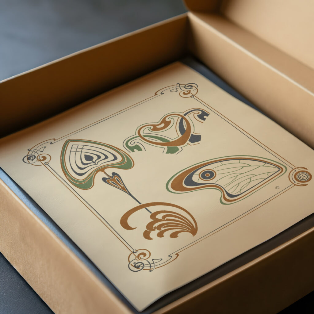 Abstract design based on wings and leaf shapes. 1900 Alphonse Mucha video mockup