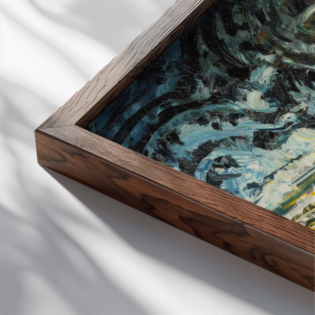 Abstract futurist Composition c. 1912 Chris Lanooy close up dark wood mockup