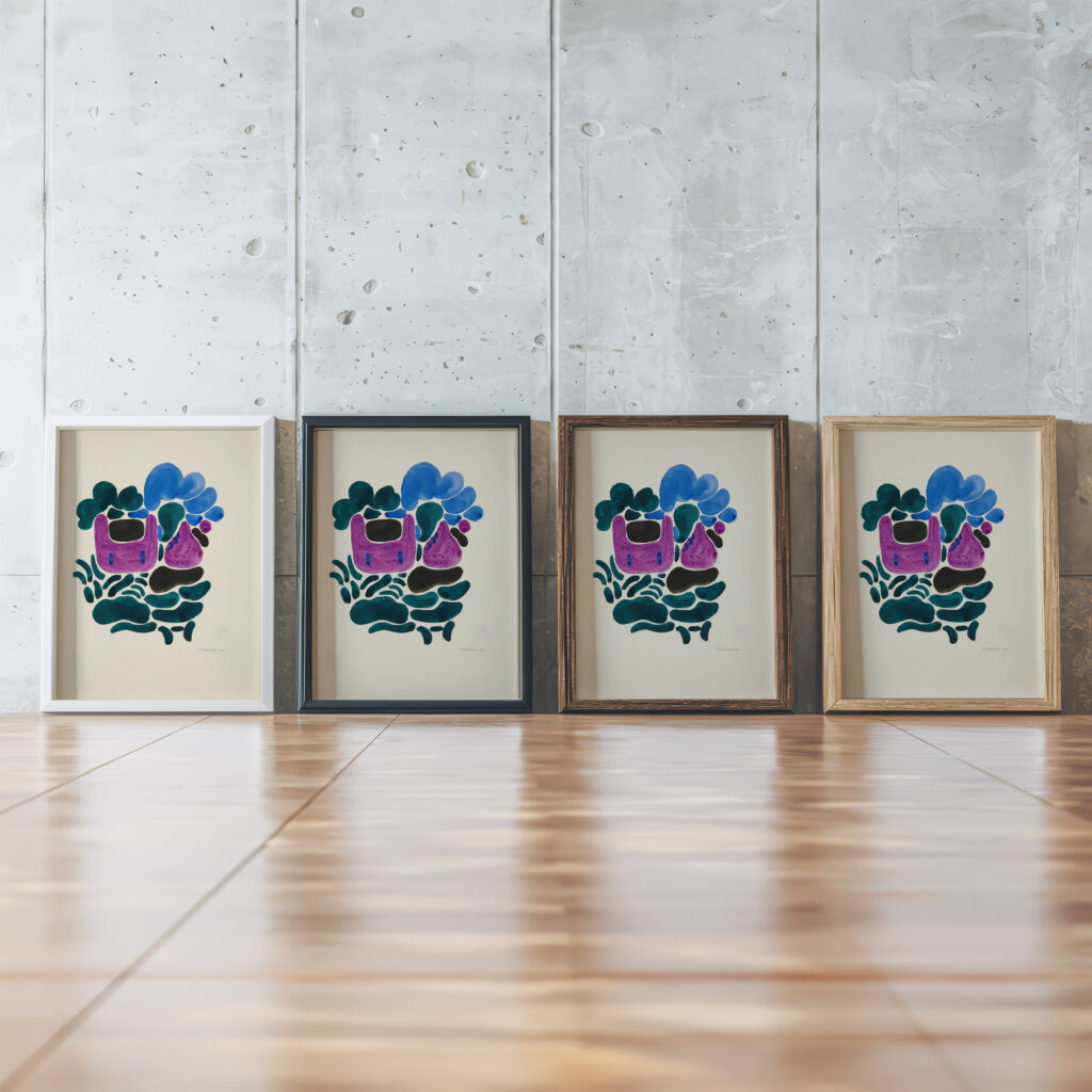 Abstraction Based on Flower Forms III 1921 David Kakabadze framed posters mockup