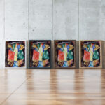 Abstraction Blue Yellow and Green circa 1913 Marsden Hartley framed posters mockup
