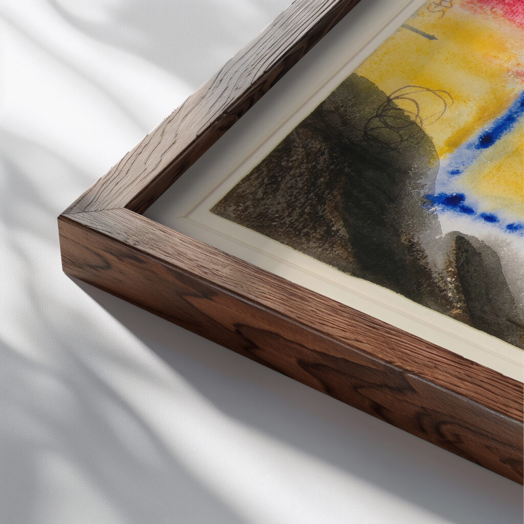 Abstraction Three Black Circles 1922 Fritz Stuckenberg close up dark wood mockup