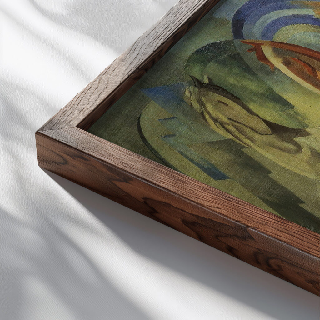 Abstraction of horses 1939 Mainie Jellett close up dark wood mockup