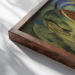 Abstraction of horses 1939 Mainie Jellett close up dark wood mockup