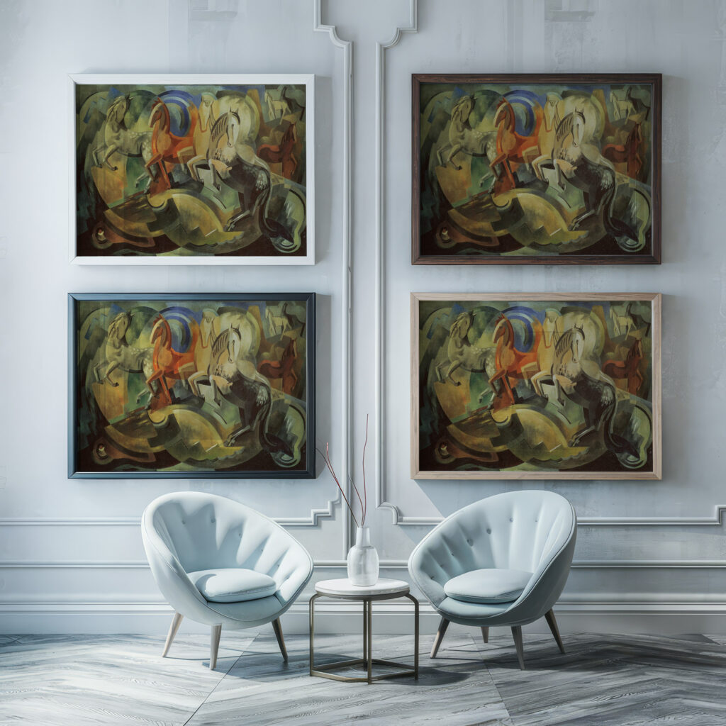 Abstraction of horses 1939 Mainie Jellett framed posters mockup