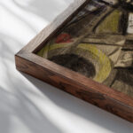 Abstract–Two Women with Tennis Racquets Carl Newman close up dark wood mockup