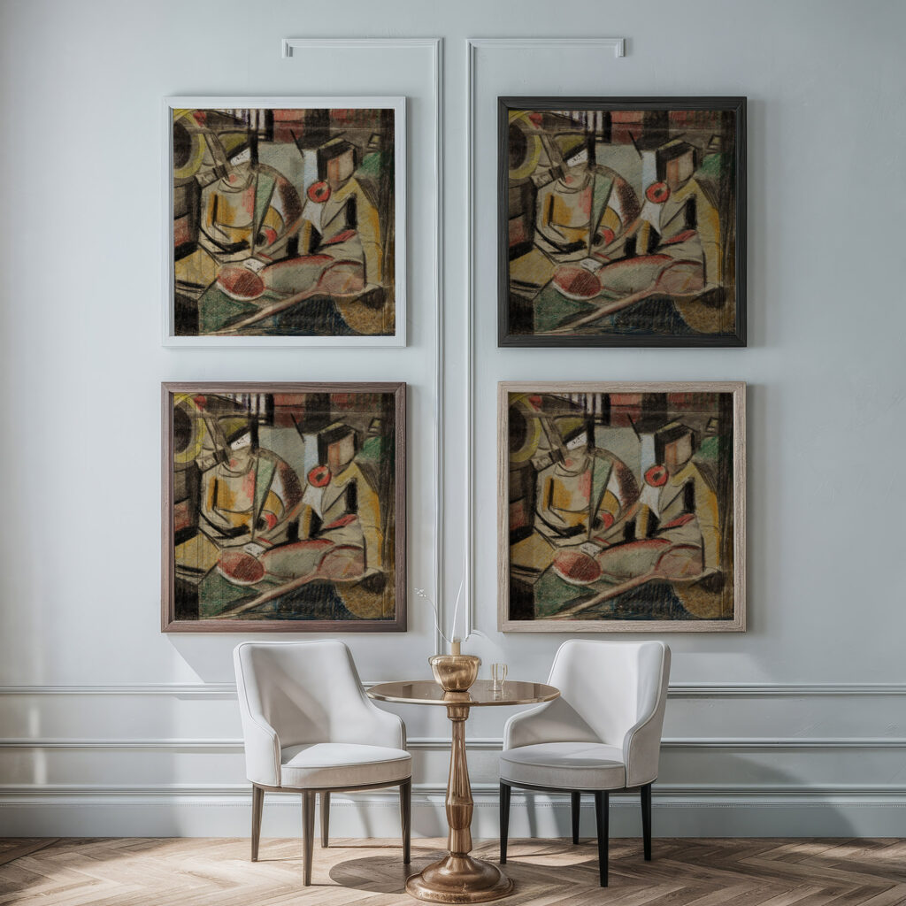 Abstract–Two Women with Tennis Racquets Carl Newman framed posters mockup