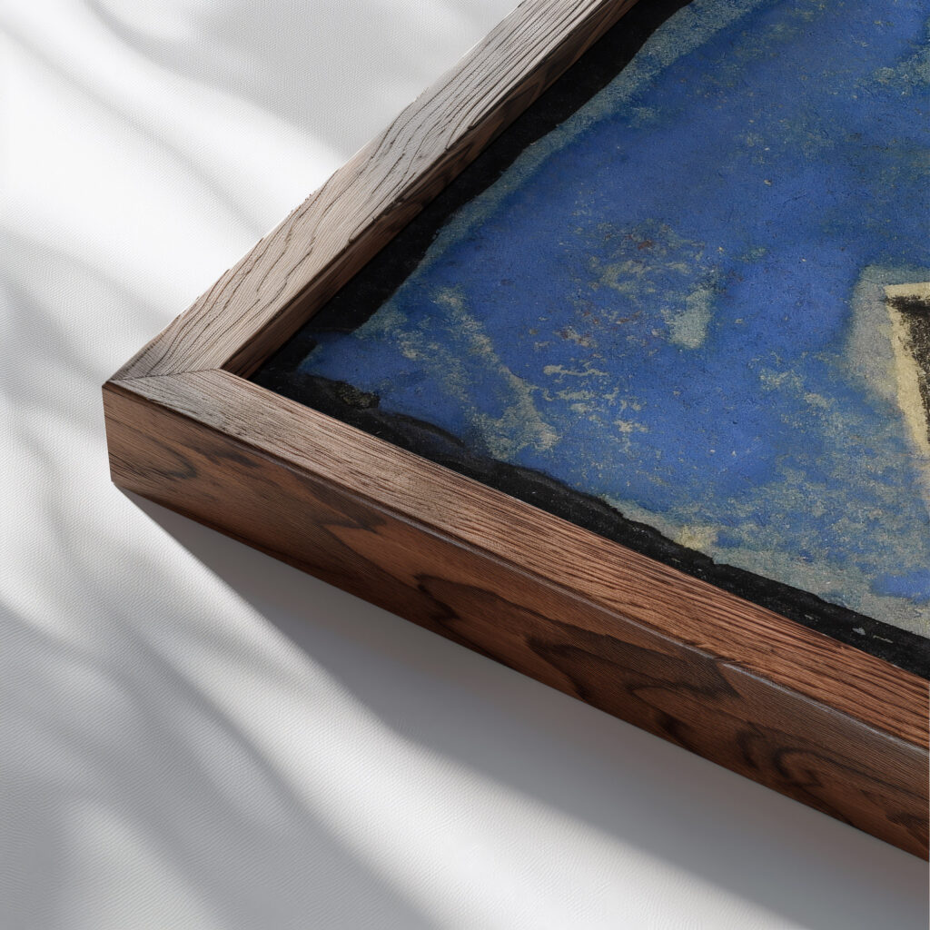 Abstrahierte Giebel 1918 Egon Schiele close up dark wood mockup