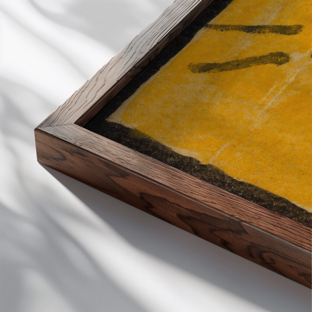 Abstrahierte Landschaft mit Sonnenaufgang 1918 Egon Schiele close up dark wood mockup