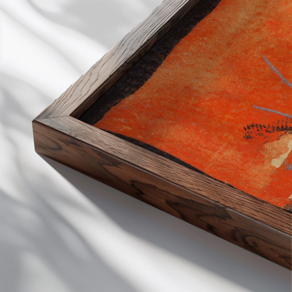 Abstrahierter Giebel hinter einem Zaun 1918 Egon Schiele close up dark wood mockup