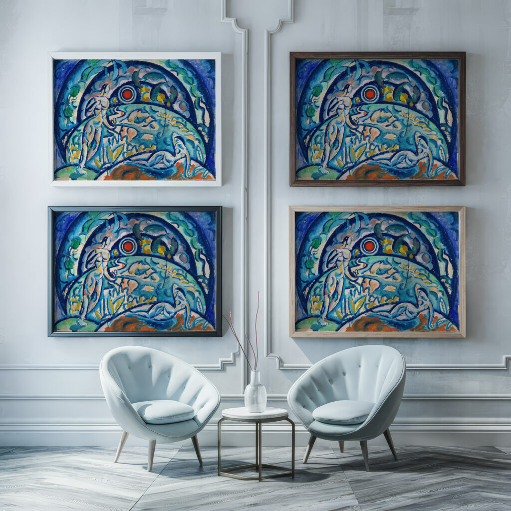 Adam et Eve 1910 Vladimir Baranov Rossine framed posters mockup