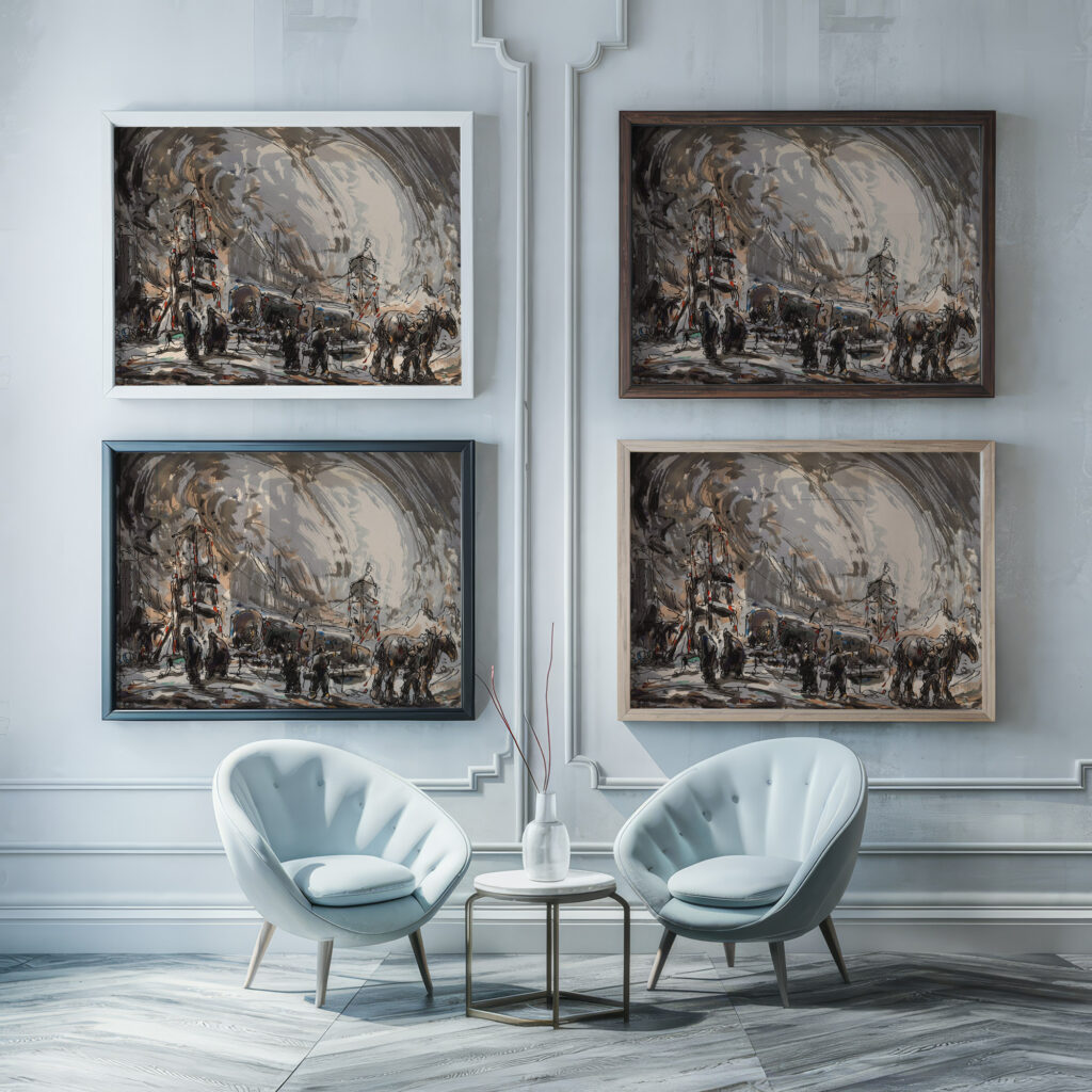 After the Funfair 1924 Alfred Ost framed posters mockup