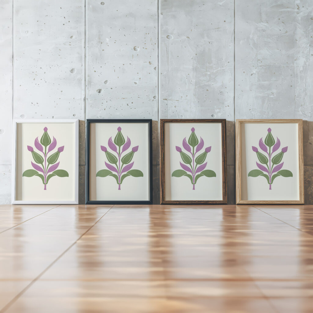 Agreeable Contrast of Plum Violet and Sage Green 1912 James Ward framed posters mockup