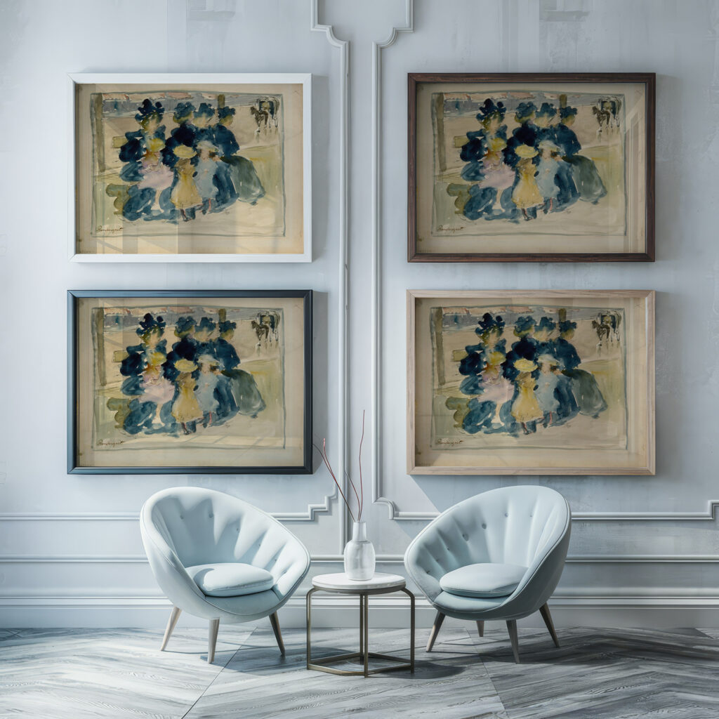 Along the Boulevard circa 1894 Maurice Prendergast framed posters mockup