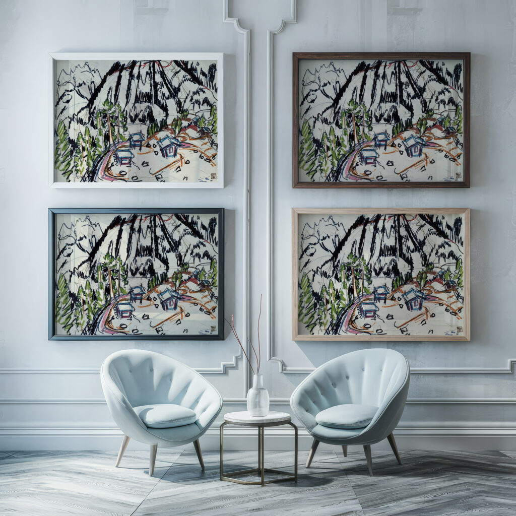 Alphutten Frauenkirch 1925 Albert Muller framed posters mockup