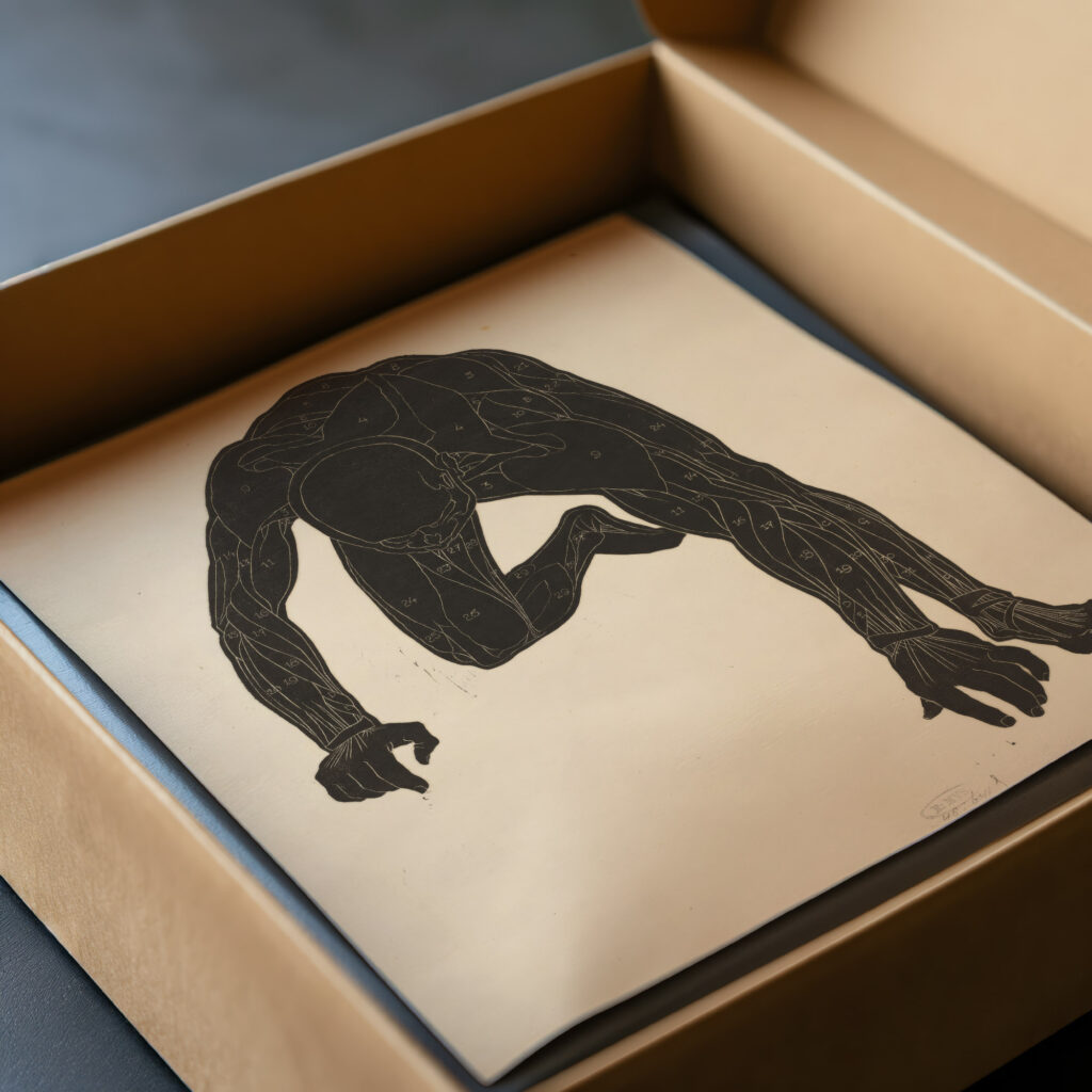 Anatomical study of the neck arm and leg muscles of a man in silhouette 1906 1945 Reijer Stolk video mockup