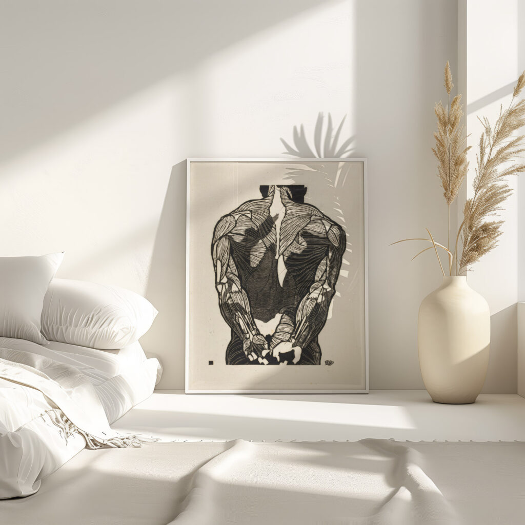 Anatomische studie van de rugspieren van een man 1906 Reijer Stolk 4 mockup