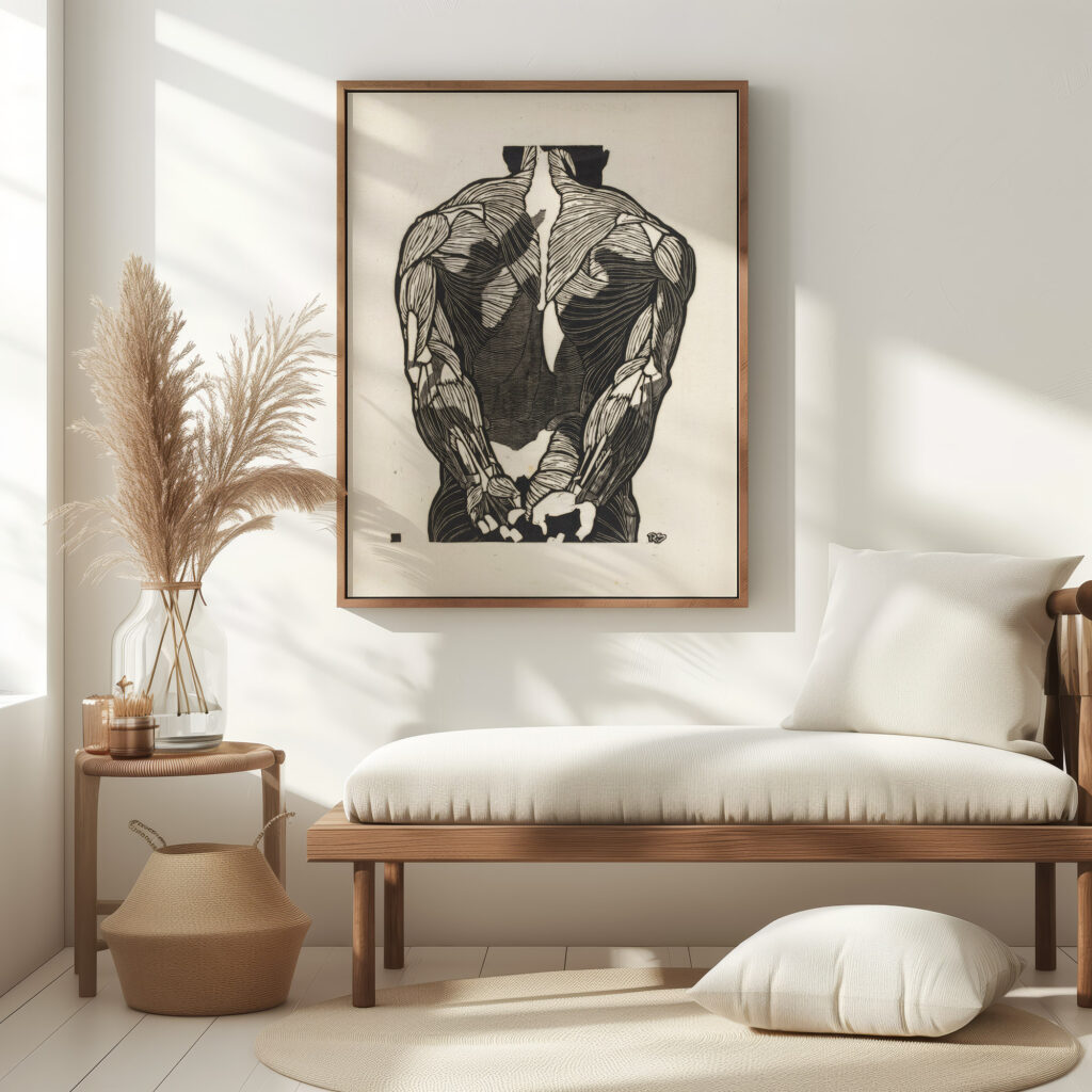 Anatomische studie van de rugspieren van een man 1906 Reijer Stolk 5 mockup