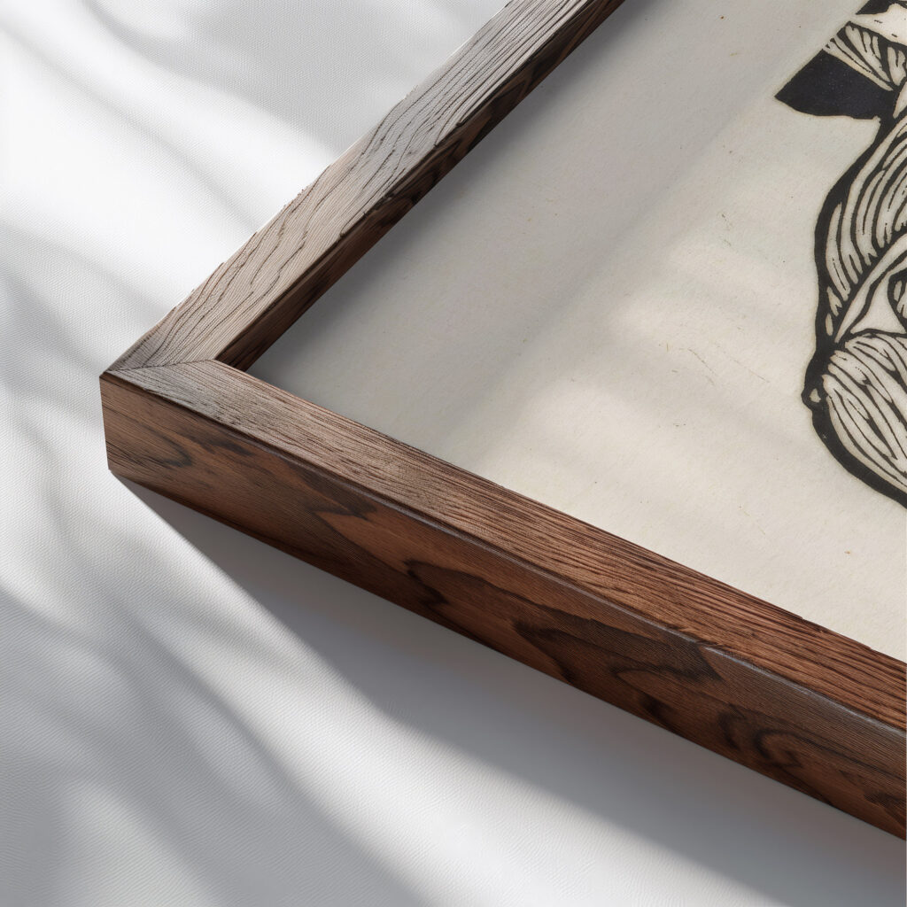 Anatomische studie van de rugspieren van een man 1906 Reijer Stolk close up dark wood mockup