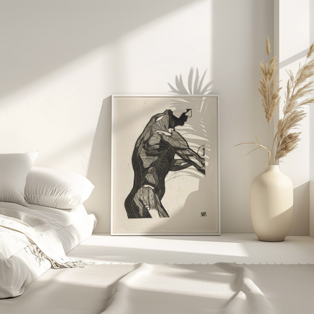 Anatomische studie van de zij en armspieren van een man 1906 Reijer Stolk 4 mockup