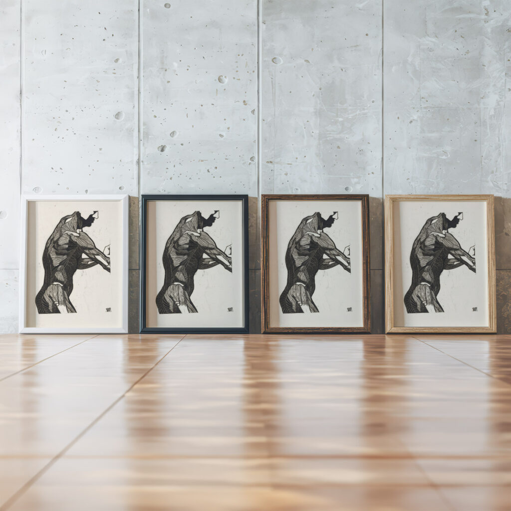 Anatomische studie van de zij en armspieren van een man 1906 Reijer Stolk framed posters mockup